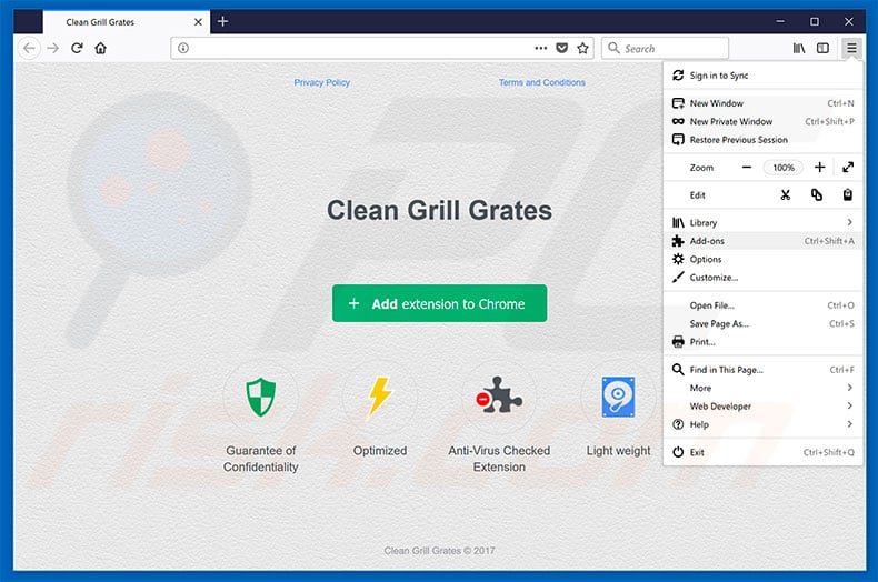 Removing Clean Grill Grates ads from Mozilla Firefox step 1