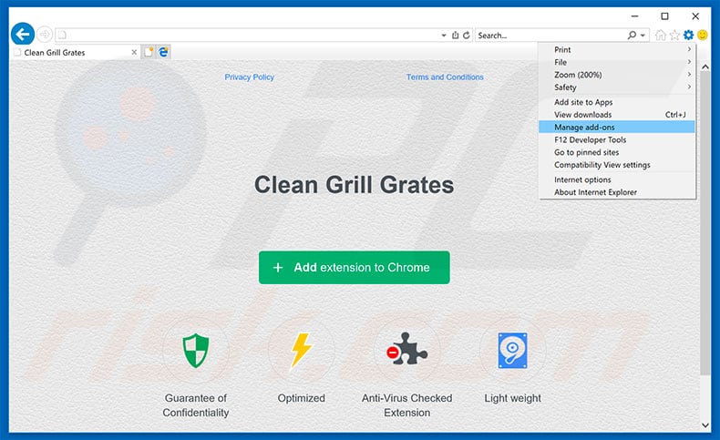 Removing Clean Grill Grates ads from Internet Explorer step 1