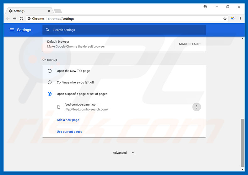 Removing feed.combo-search.com from Google Chrome homepage