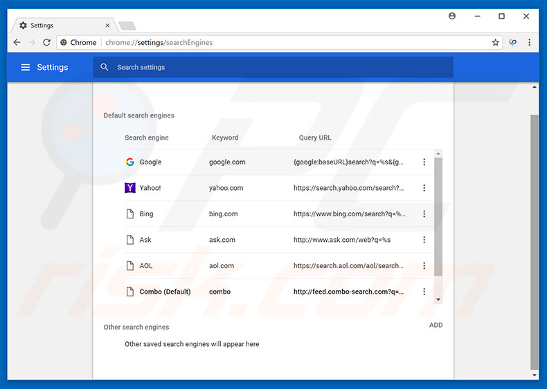 Removing feed.combo-search.com from Google Chrome default search engine