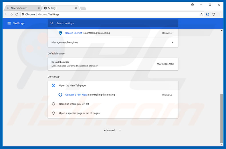 Removing search.hconvert2pdfnow.com from Google Chrome homepage