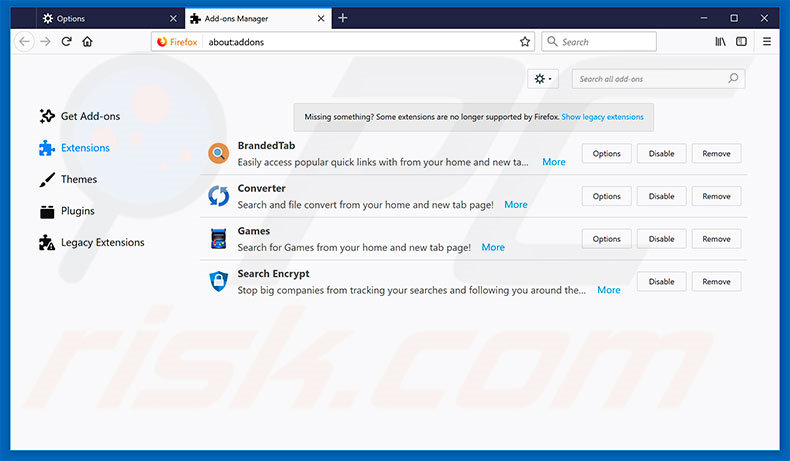 Removing search.hconvert2pdfnow.com related Mozilla Firefox extensions