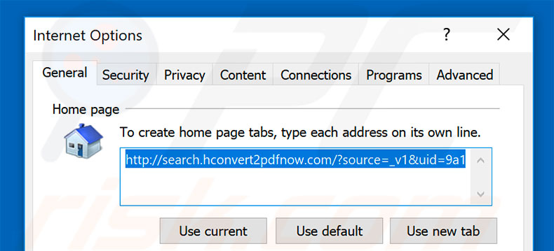 Removing search.hconvert2pdfnow.com from Internet Explorer homepage