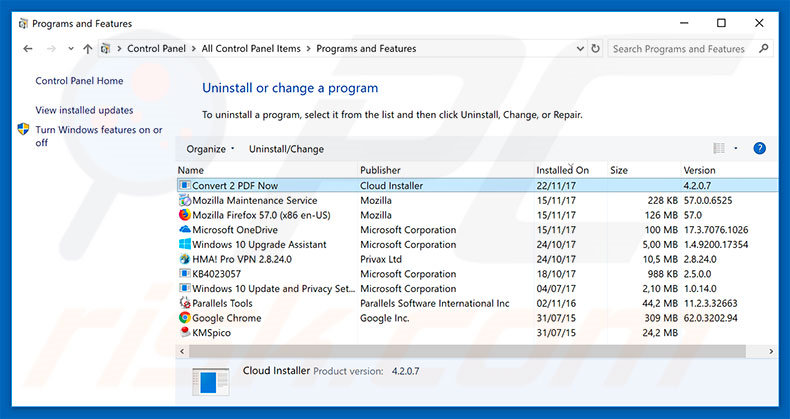search.hconvert2pdfnow.com browser hijacker uninstall via Control Panel