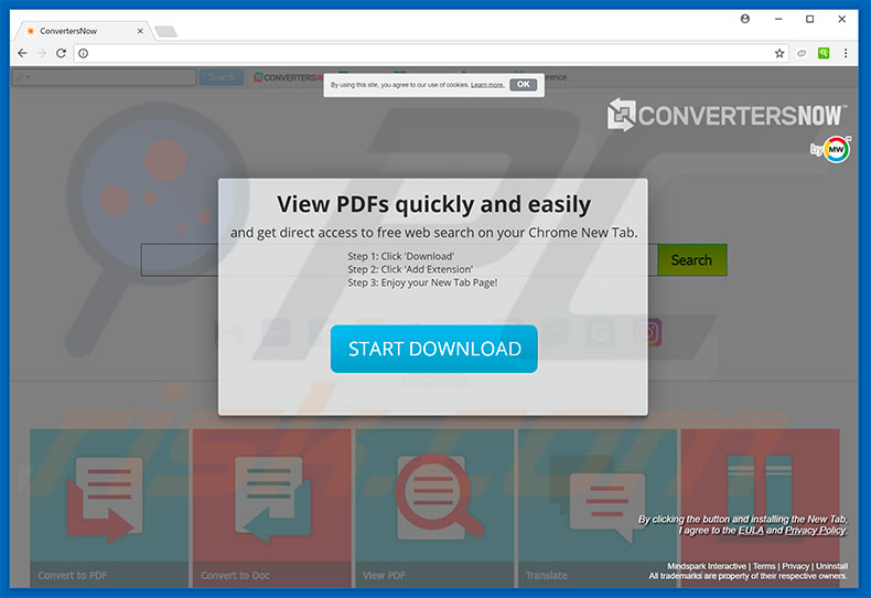 Website used to promote ConvertersNow browser hijacker