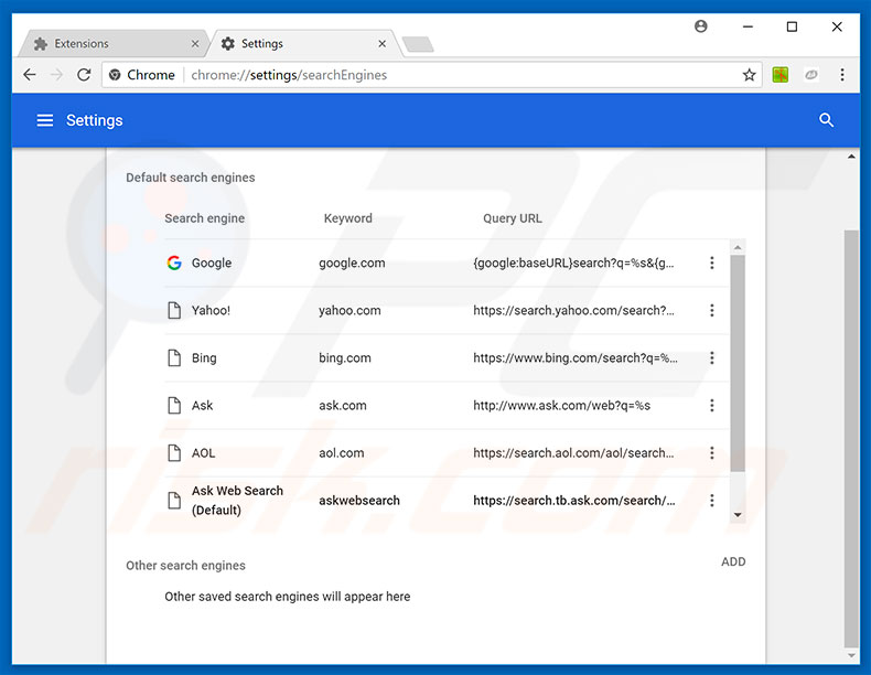 Removing hp.myway.com from Google Chrome default search engine