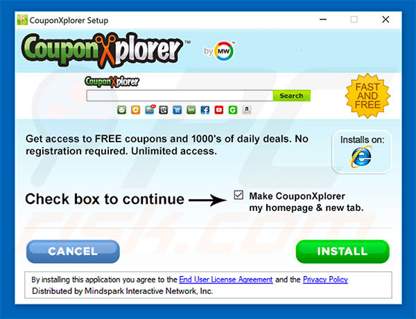 Official CouponXplorer browser hijacker installation setup