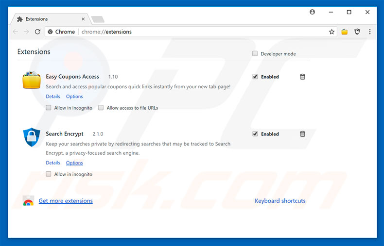 Removing search.heasycouponsaccess.com related Google Chrome extensions