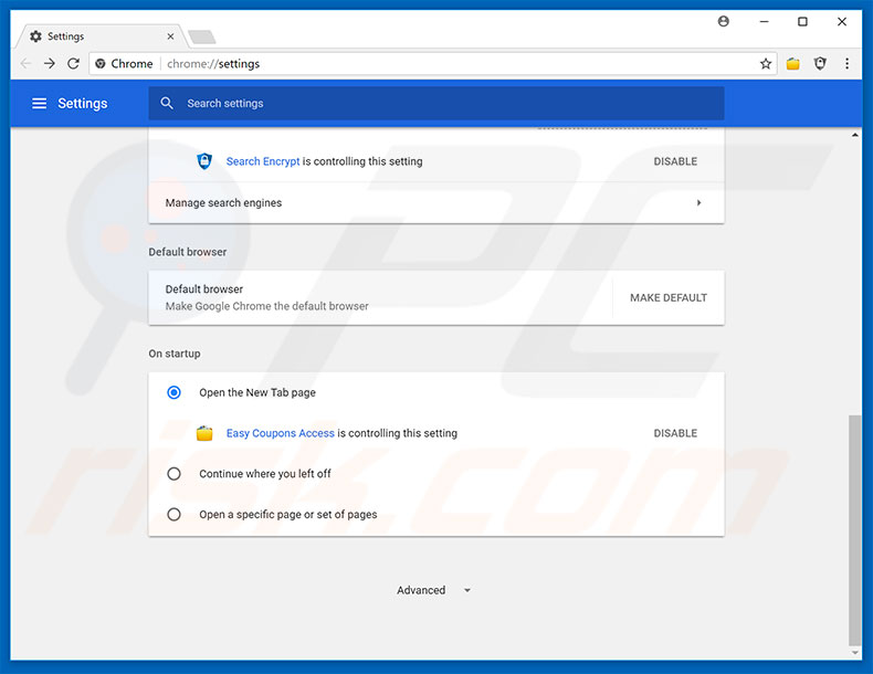 Removing search.heasycouponsaccess.com from Google Chrome homepage