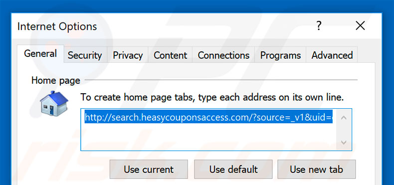Removing search.heasycouponsaccess.com from Internet Explorer homepage