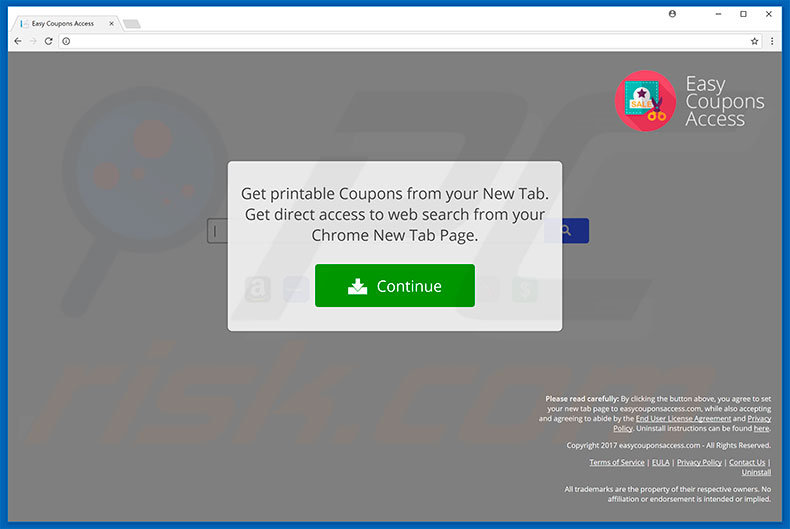Website used to promote Easy Coupons Access browser hijacker