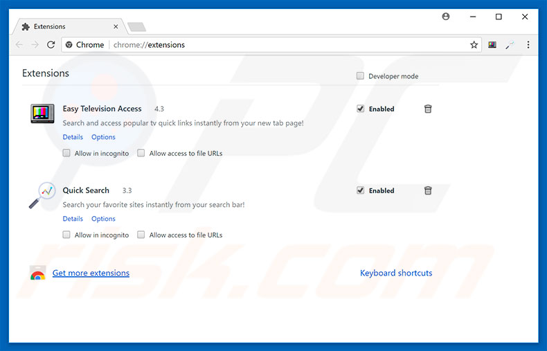 Removing search.easytelevisionaccess.com related Google Chrome extensions