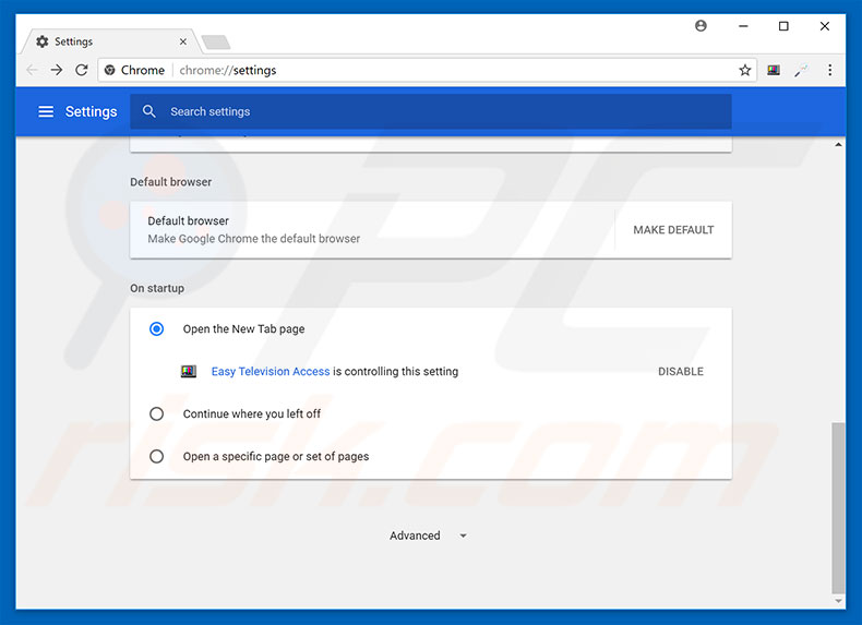 Removing search.easytelevisionaccess.com from Google Chrome homepage
