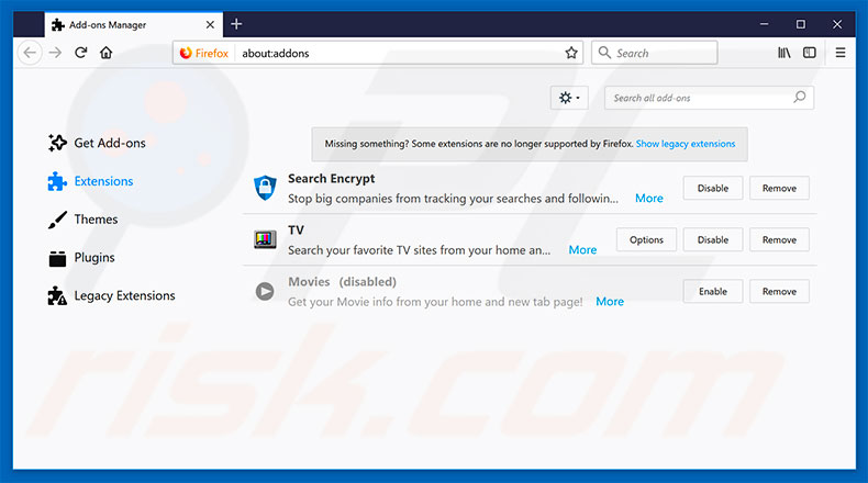 Removing search.easytelevisionaccess.com related Mozilla Firefox extensions