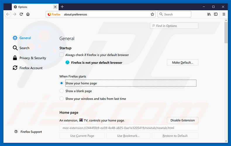 Removing search.easytelevisionaccess.com from Mozilla Firefox homepage