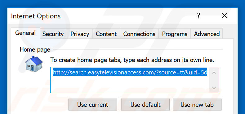 Removing search.easytelevisionaccess.com from Internet Explorer homepage