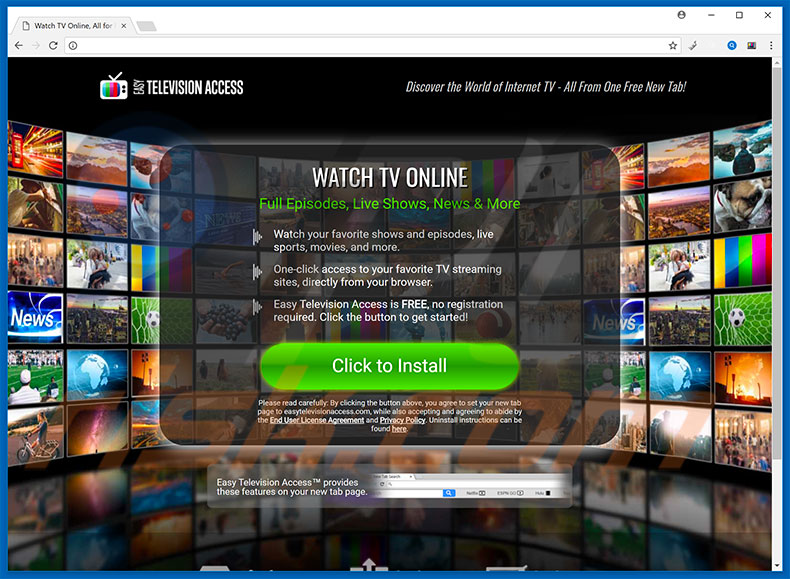 Website used to promote Easy Television Access browser hijacker
