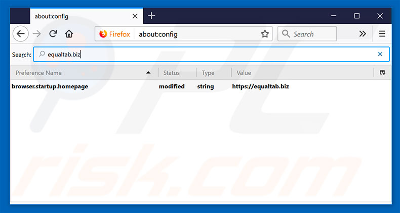 Removing equaltab.biz from Mozilla Firefox default search engine