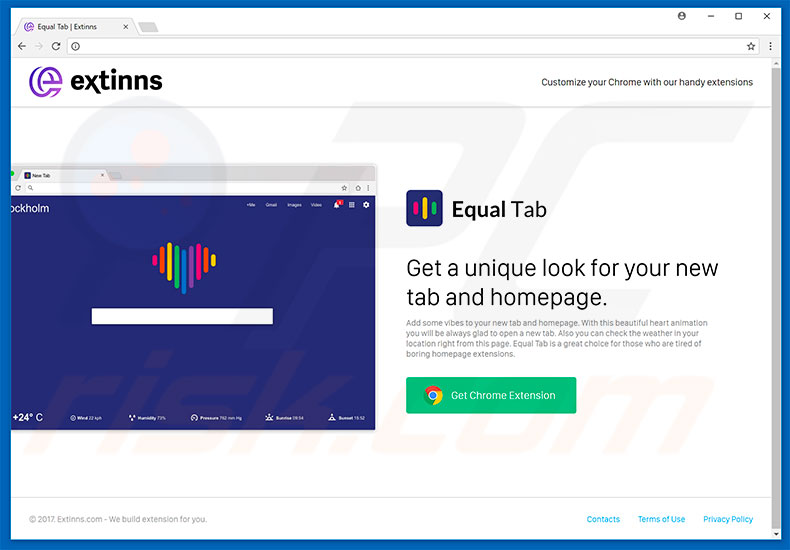 Website used to promote Equal Tab browser hijacker