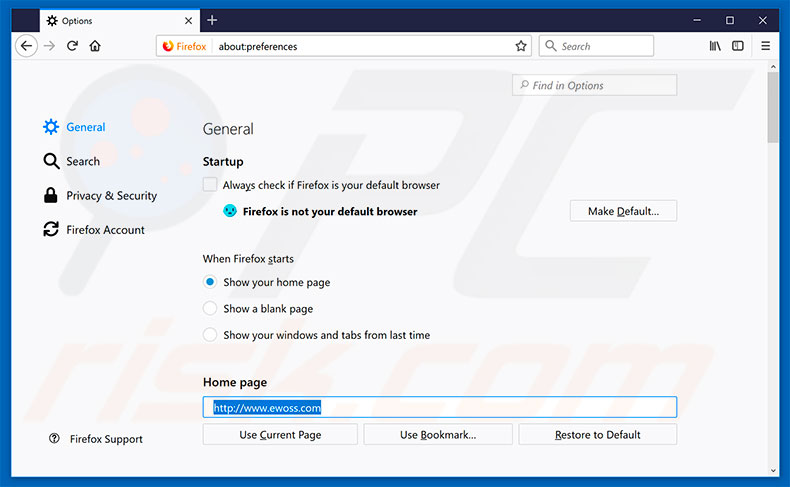 Removing ewoss.com from Mozilla Firefox homepage