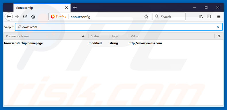 Removing ewoss.com from Mozilla Firefox default search engine