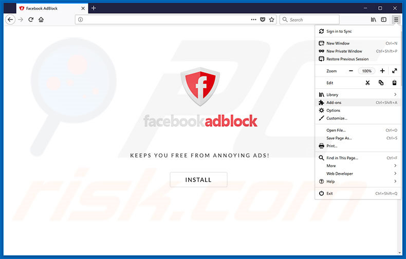 Removing Facebook AdBlock ads from Mozilla Firefox step 1