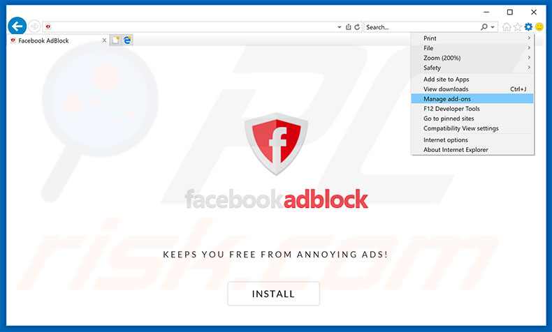 Removing Facebook AdBlock ads from Internet Explorer step 1
