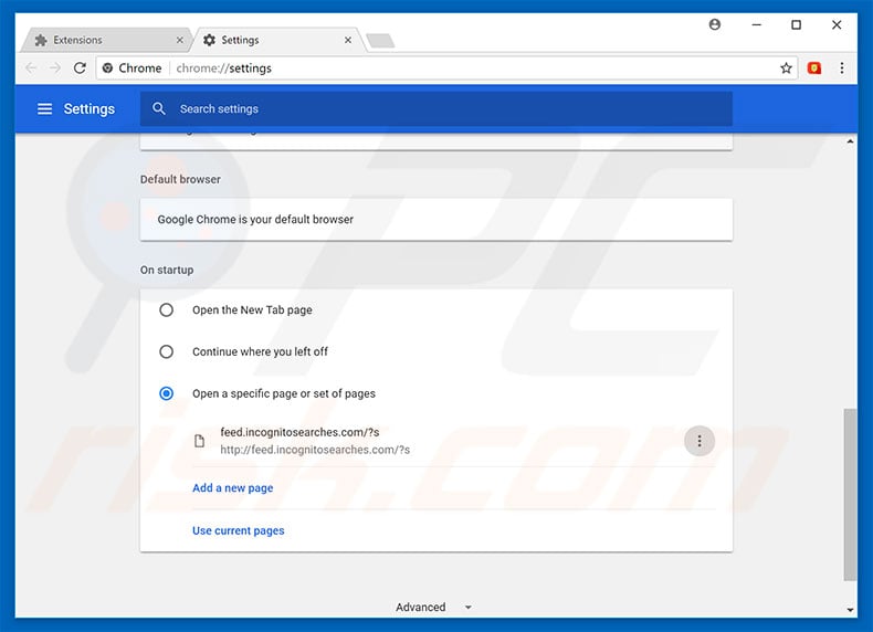 Removing feed.incognitosearches.com from Google Chrome default search engine