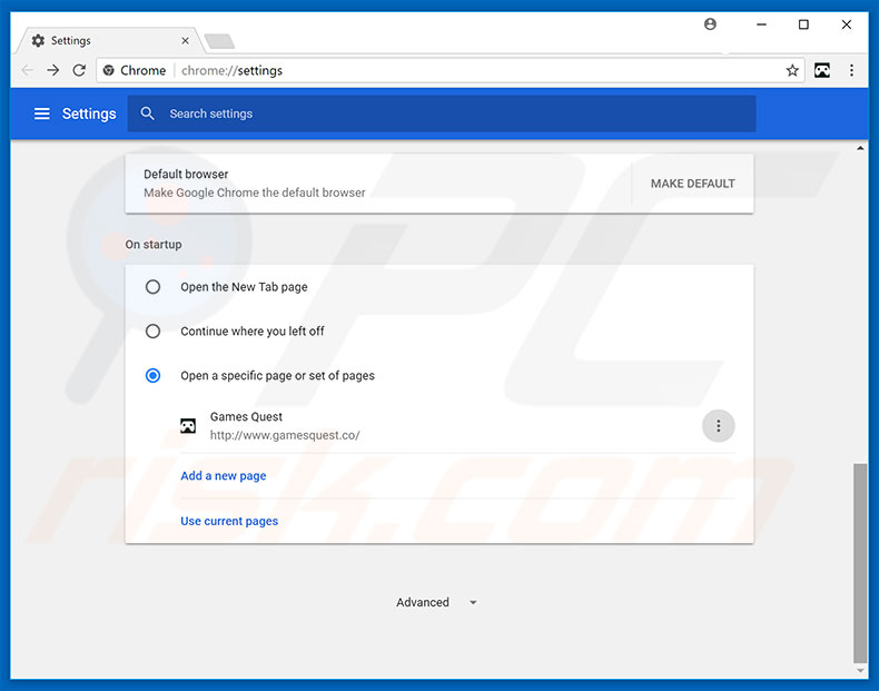 Removing gamesquest.co from Google Chrome homepage