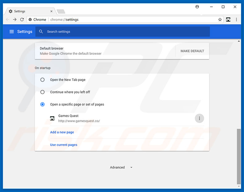 Removing gamesquest.co from Google Chrome homepage