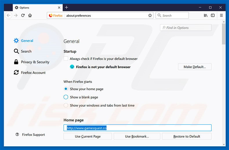 Removing gamesquest.co from Mozilla Firefox homepage
