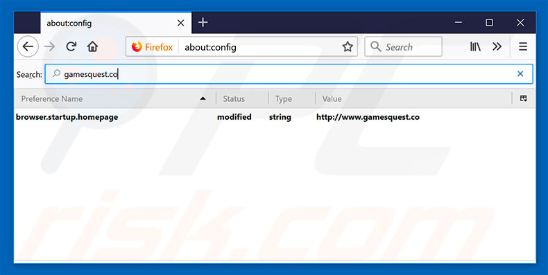 Removing gamesquest.co from Mozilla Firefox default search engine
