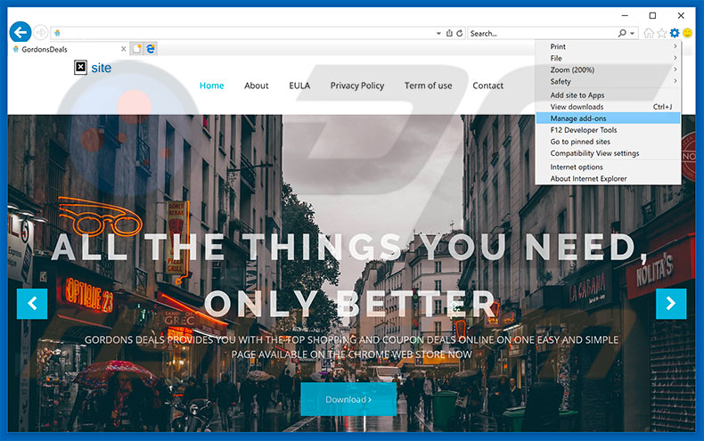 Removing Gordon Deals ads from Internet Explorer step 1