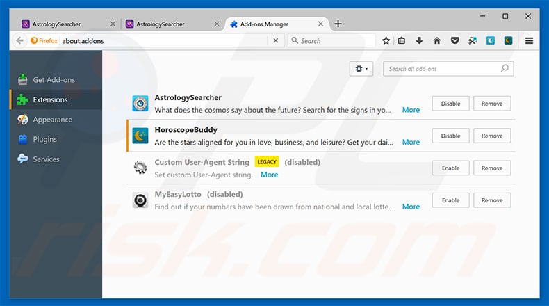 Removing hp.myway.com related Mozilla Firefox extensions