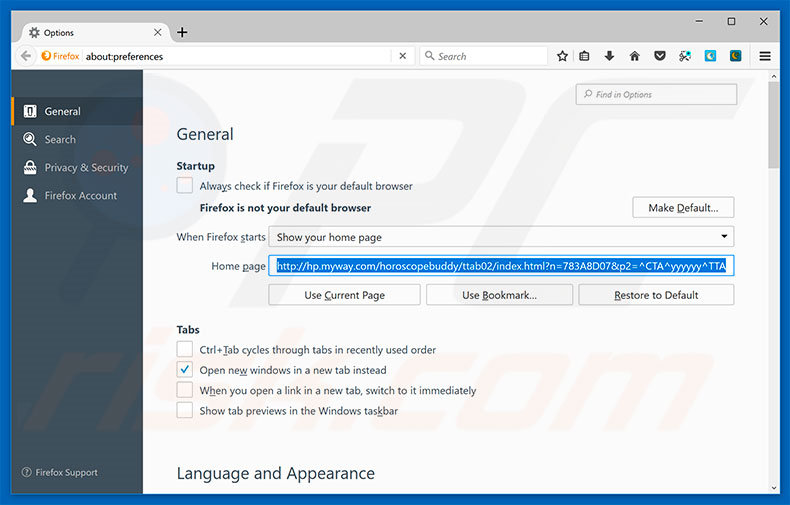 Removing hp.myway.com from Mozilla Firefox homepage