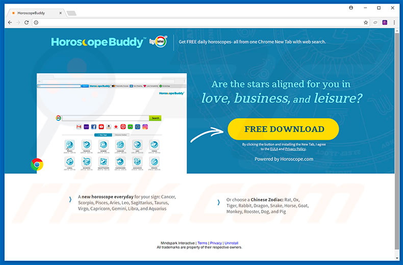 Website used to promote HoroscopeBuddy browser hijacker