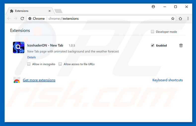 Removing icoshaderon.com related Google Chrome extensions