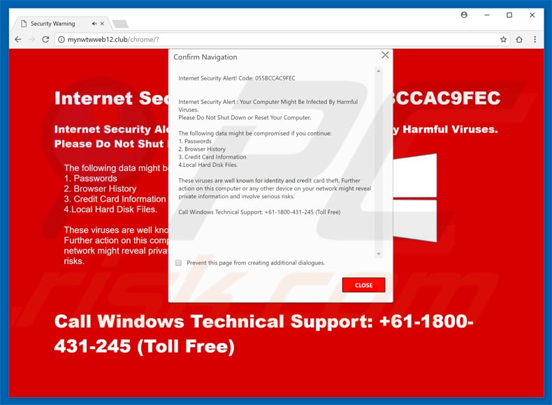 internet security alert scam pop-up variant 2