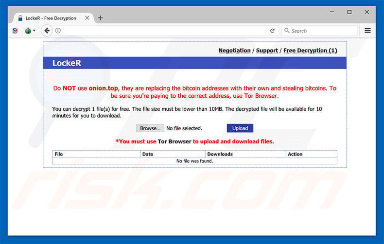 LockeR ransomware website Free Decryption page