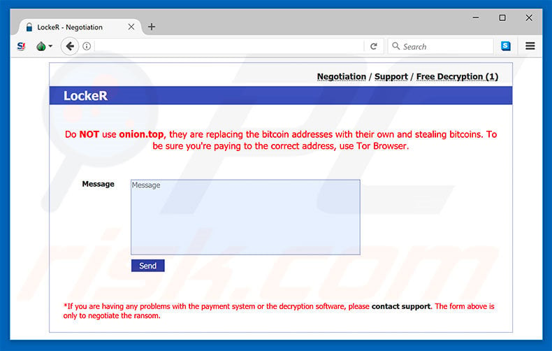 LockeR Ransomware website negotiation page