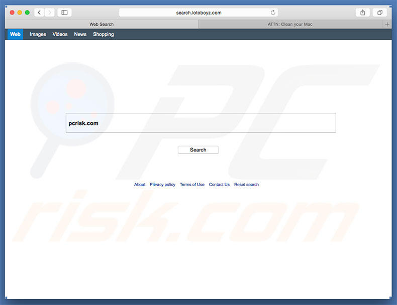 search.lotoboyz.com browser hijacker on a Mac computer