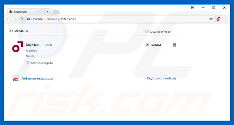 Removing mojotab.com related Google Chrome extensions