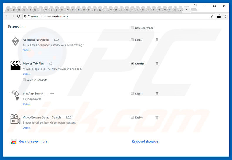 Removing search.movies-tab.com related Google Chrome extensions