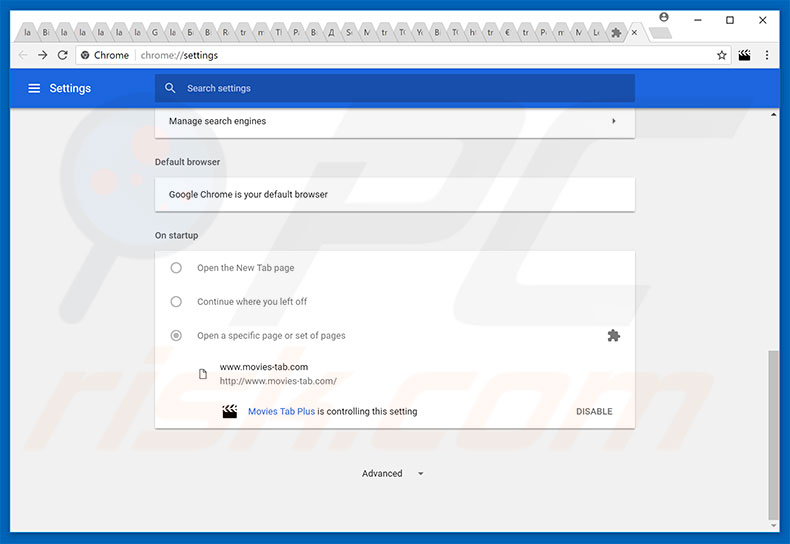 Removing search.movies-tab.com from Google Chrome homepage