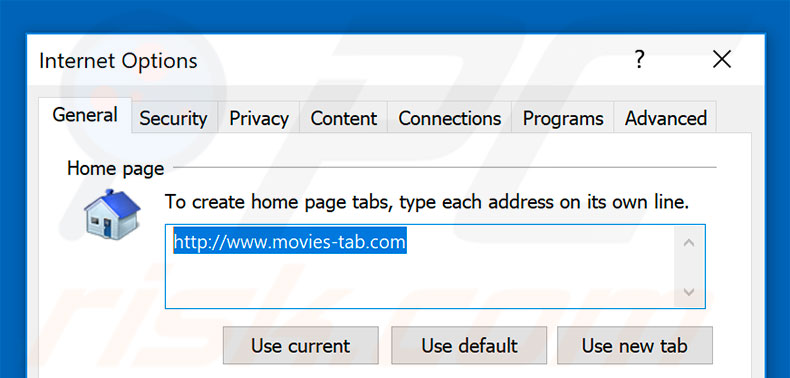 Removing search.movies-tab.com from Internet Explorer homepage