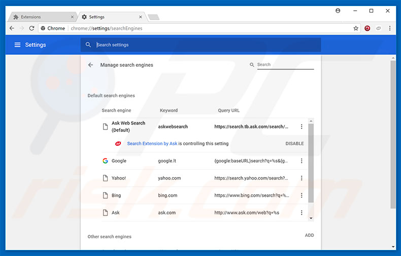 Removing hp.myway.com from Google Chrome default search engine