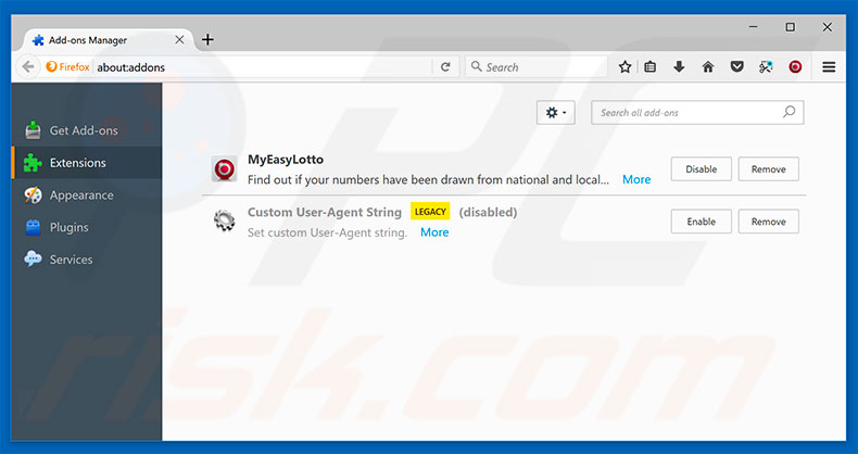 Removing hp.myway.com related Mozilla Firefox extensions