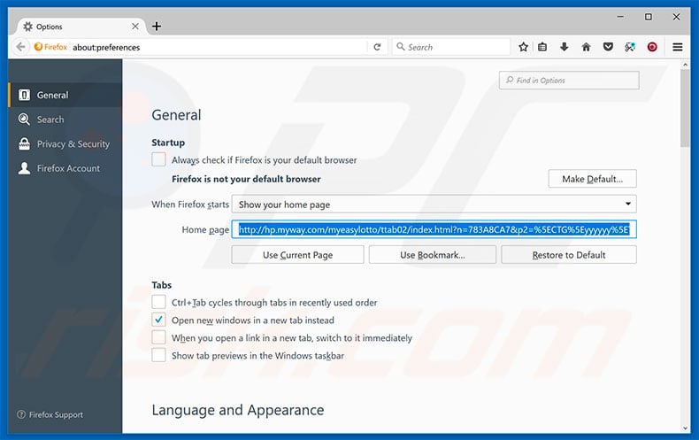 Removing hp.myway.com from Mozilla Firefox homepage