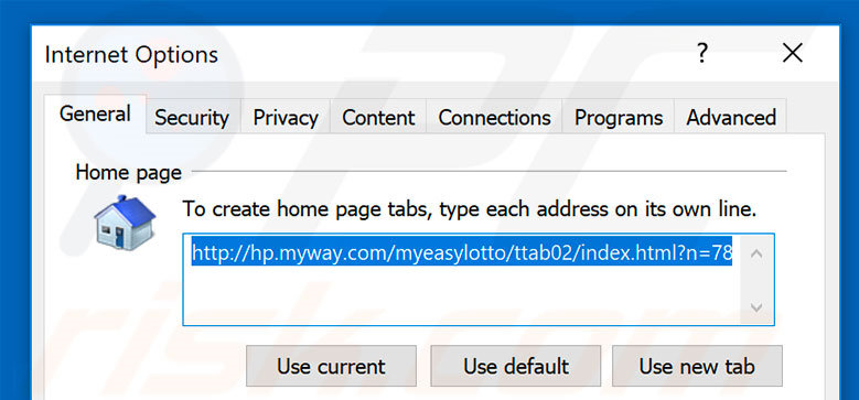 Removing hp.myway.com from Internet Explorer homepage