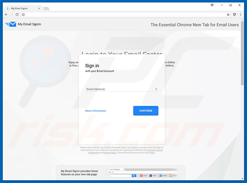 Website used to promote My Email Signin browser hijacker